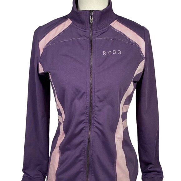 BCBG Maxazria Womens Jacket M Purple Pink Stripe Athletic Track Full Zip Active - Picture 10 of 10